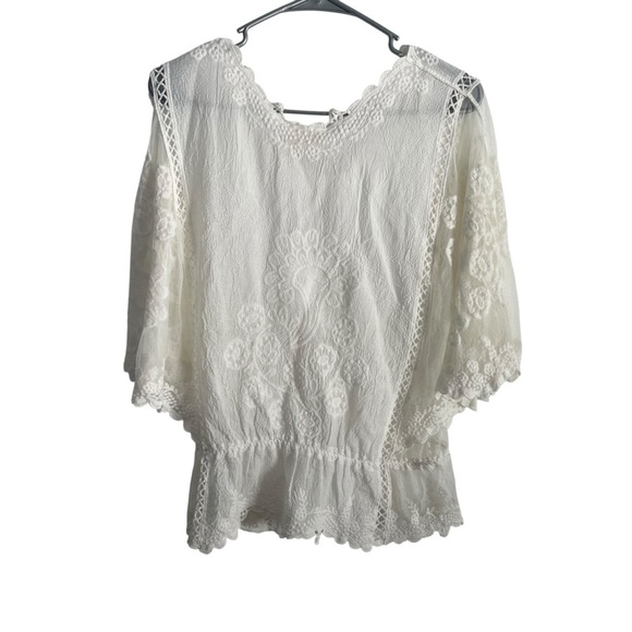 NWT Ember woman’s lace top off white embroidered size large boho chic romantic - Picture 2 of 15